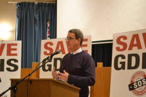 MPP Grant Crack speaks at a recent meeting hosted by Glengarry SOS. (Photo Facebook/Glengarry SOS) 