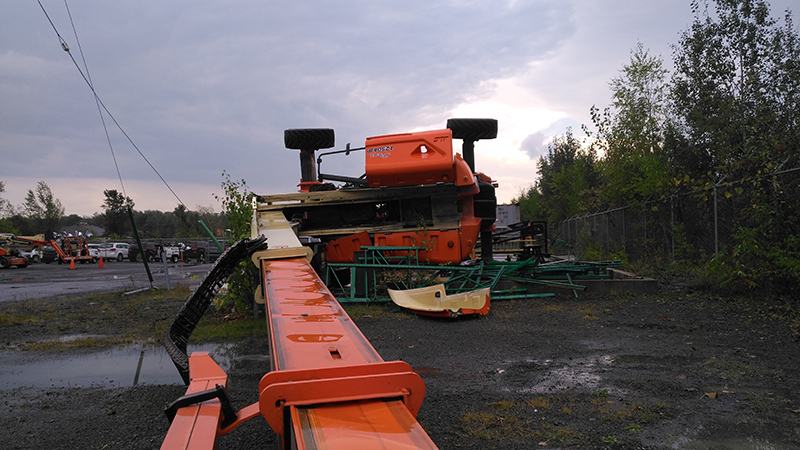 Violent winds and rain brings down an articulated boom at Lou-Tech Hawkesbury