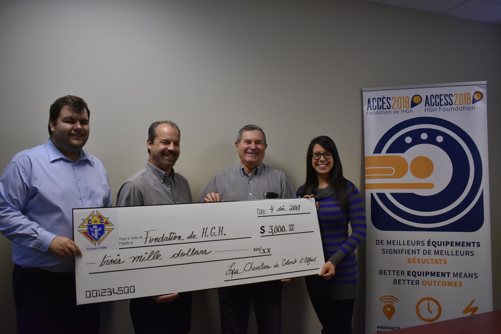 The Knights of Columbus of Alfred (Council 3486) donate $3,000 to the HGH Foundation