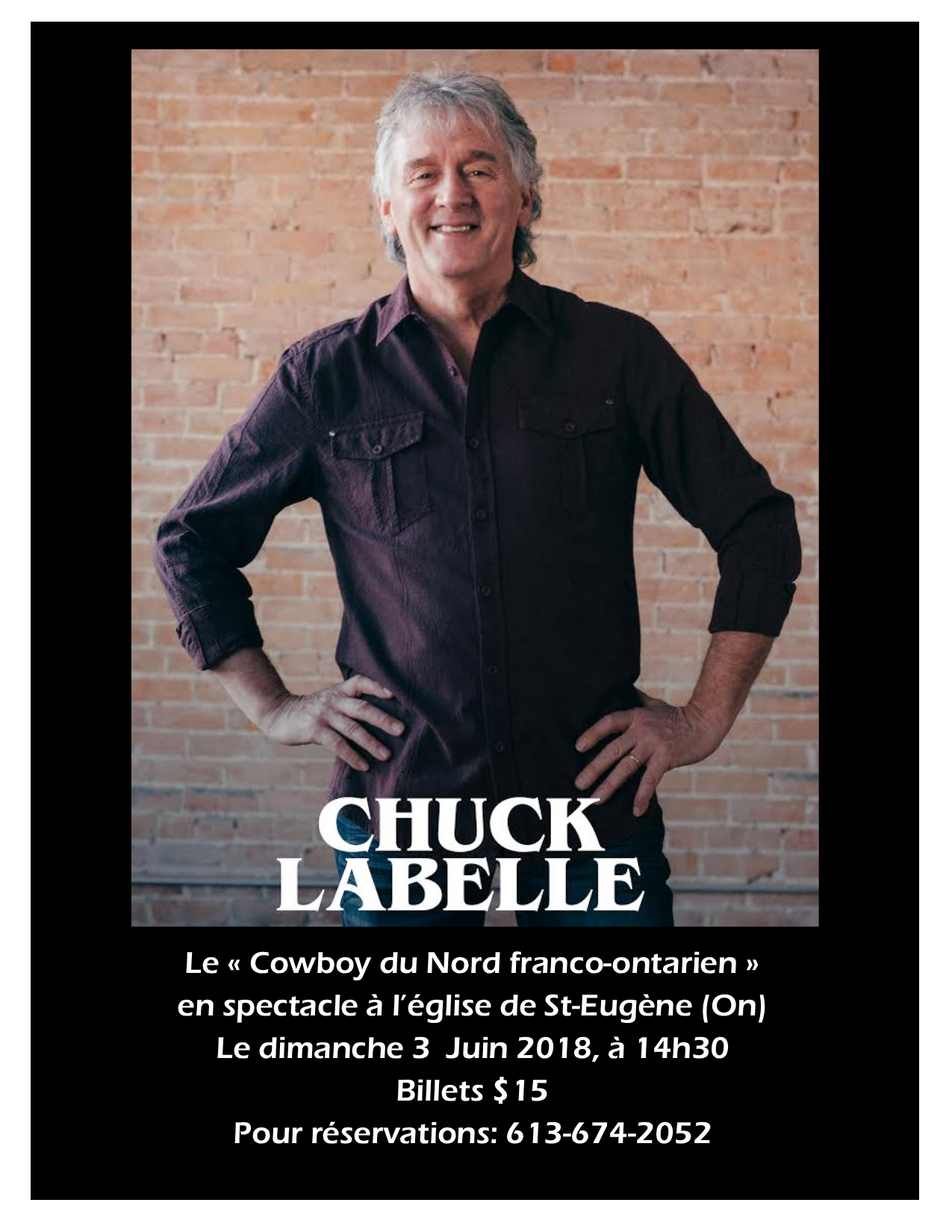 Franco-Ontarian country music star Chuck Labelle performs June 3 in St-Eugene