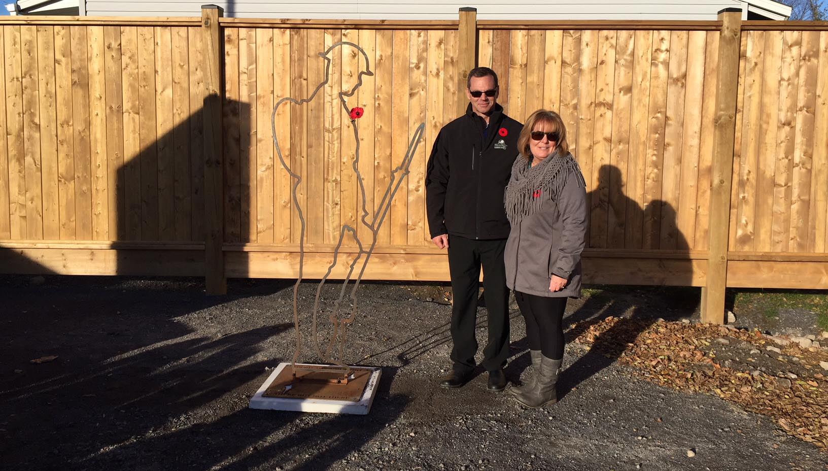Soldier silhouette to commemorate veterans donated by Hillcrest Funeral Home for Main Street park
