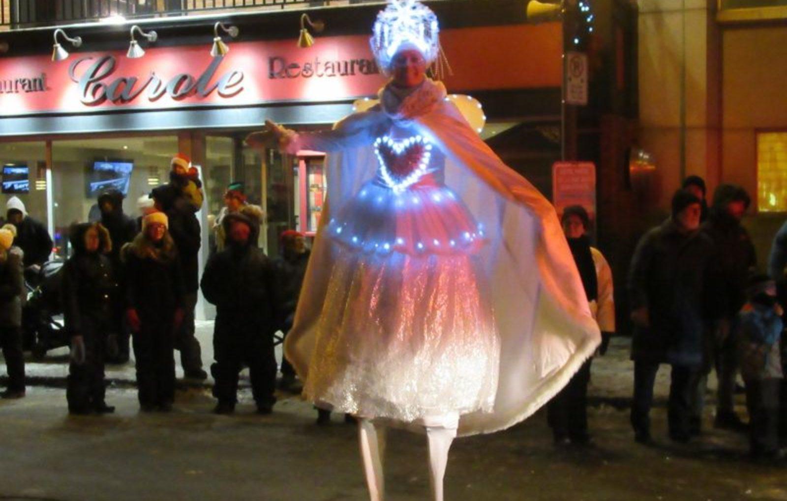 A snow queen on stilts