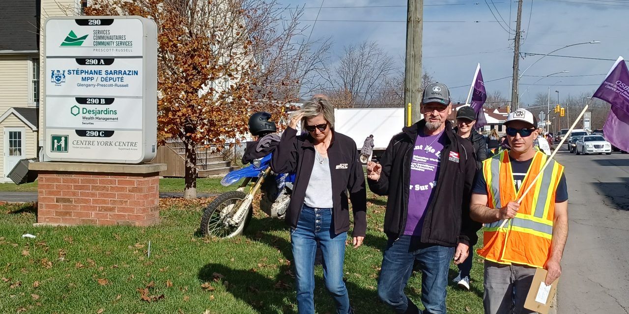 Local education workers demonstrate outside MPP’s office in Hawkesbury