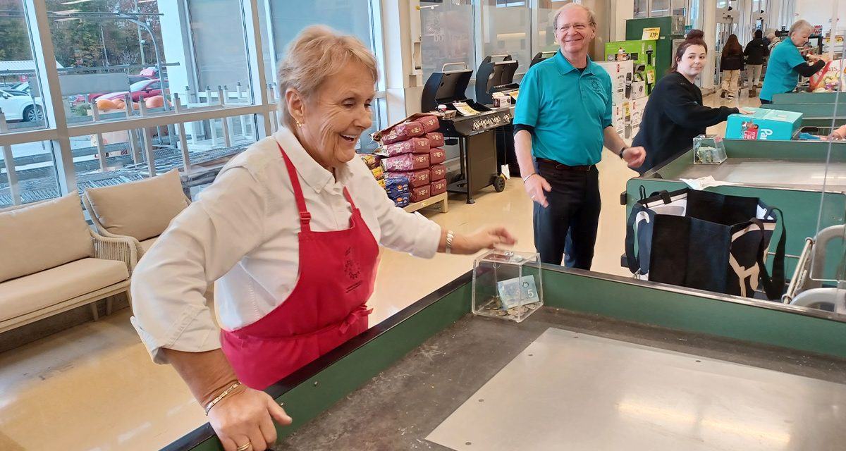 Bagging groceries for Hawkesbury food bank