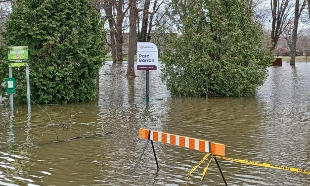 Spring floods arrive on Rivière du Nord in Lachute