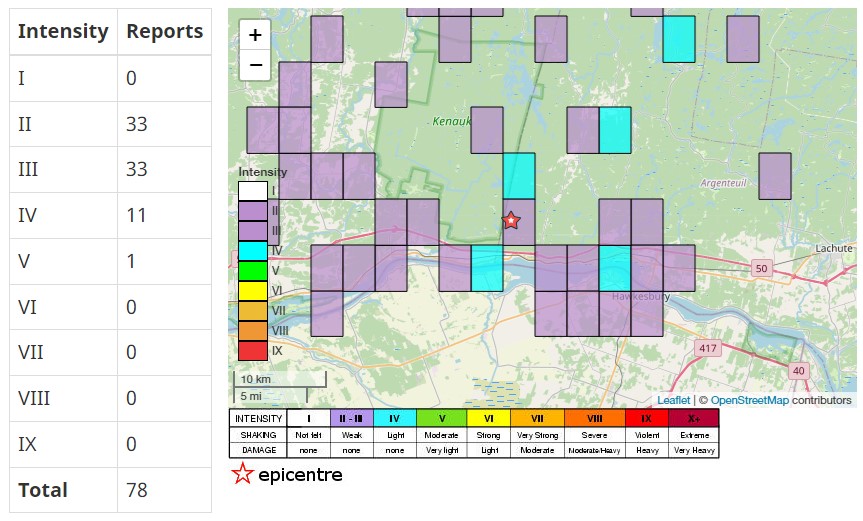 Wednesday morning earthquake in Grenville-sur-la-Rouge